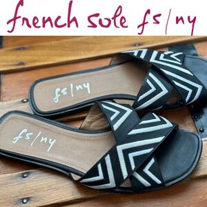 French Sole FS/NY Black and White Flat Sandals